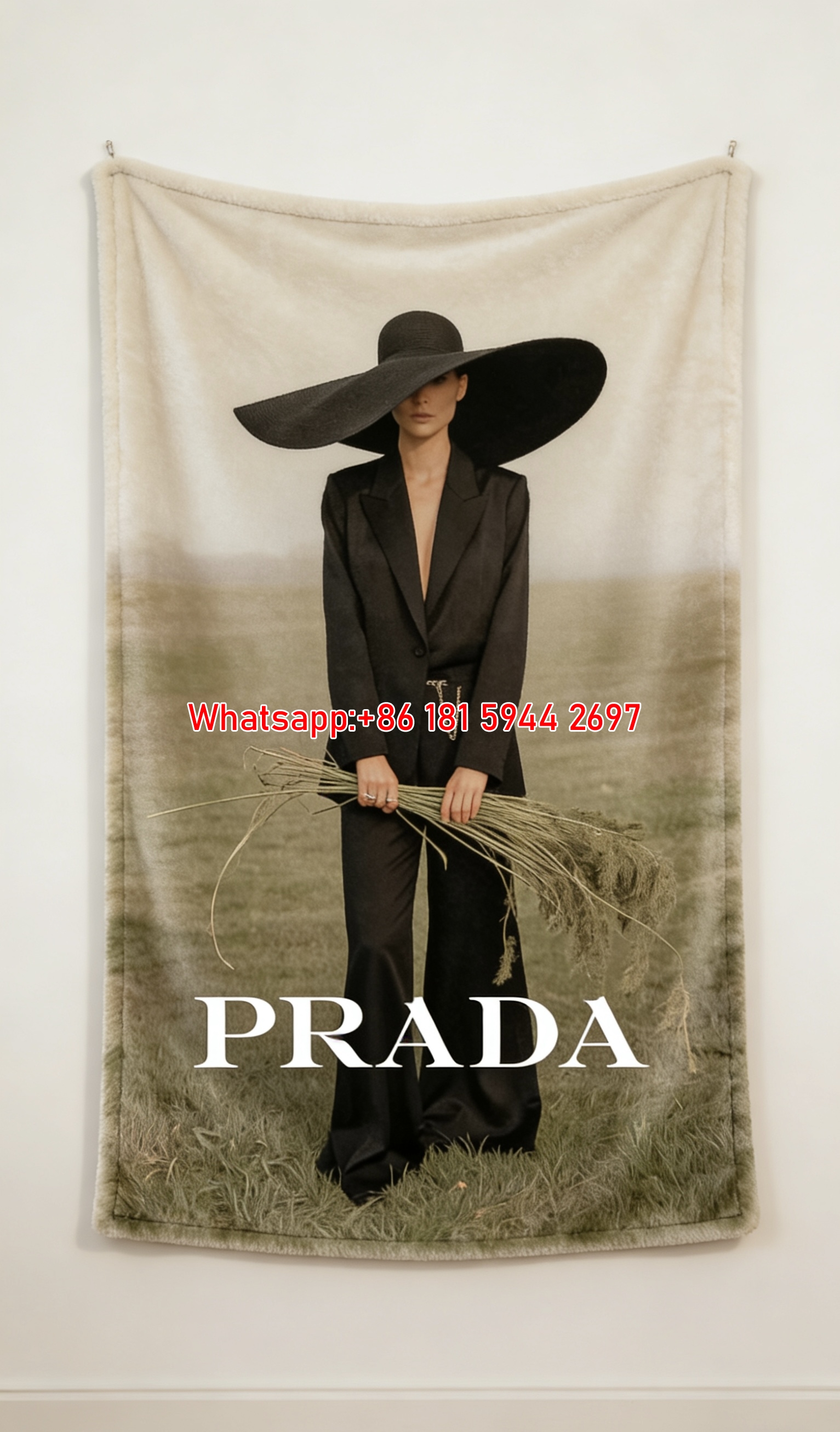 Prada Minimalist Black Beige Print Flannel Throw Blanket Luxury Designer Sofa Cover Blanket IMG_2835